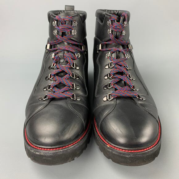 BALLY Charli Size 11 Black Contrast Stitch Leather Fur Ankle Hiking Boots main image 4